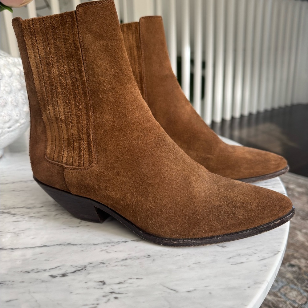 YSL saint Laurent  brown Suede Ankle Boots size 7.5 37.5